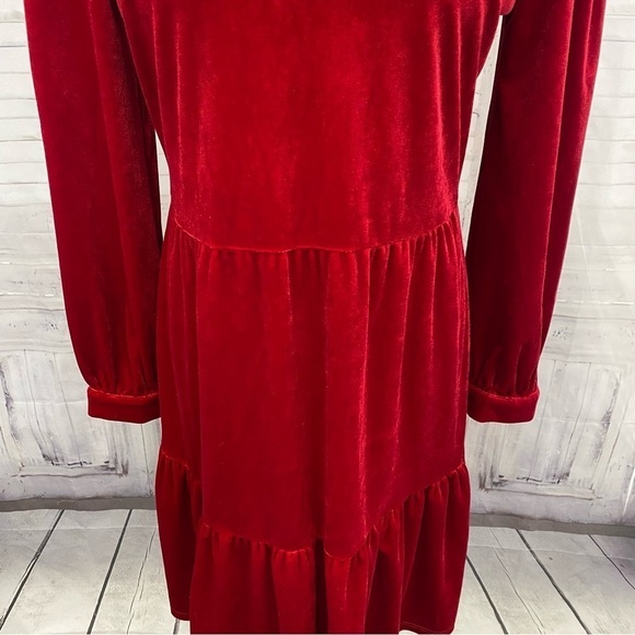 Jude Connally Size Small Ruby Red Henley Velvet Dress Collared Long Sleeve Mini - Picture 4 of 11
